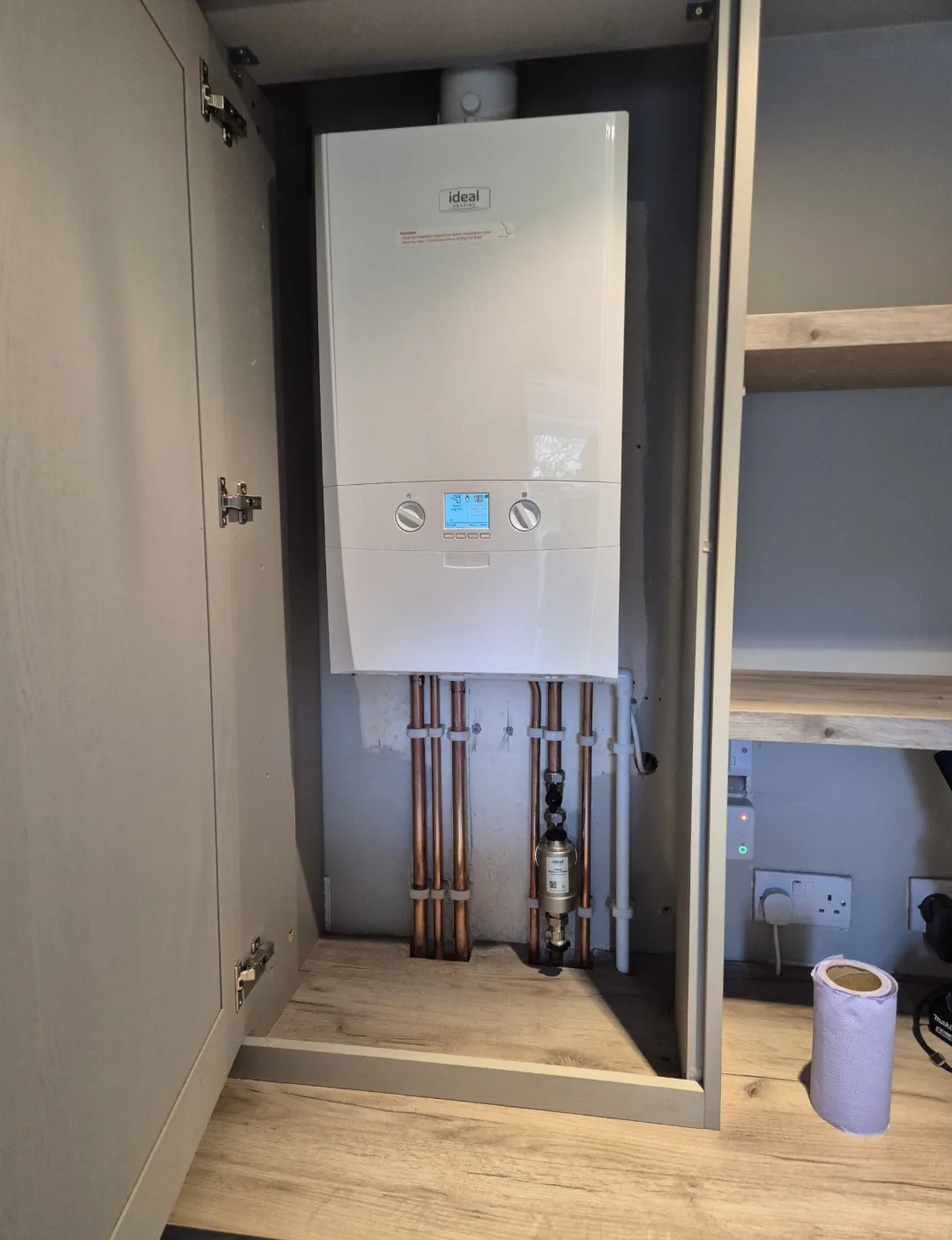 Completed boiler installation with system filter fitted